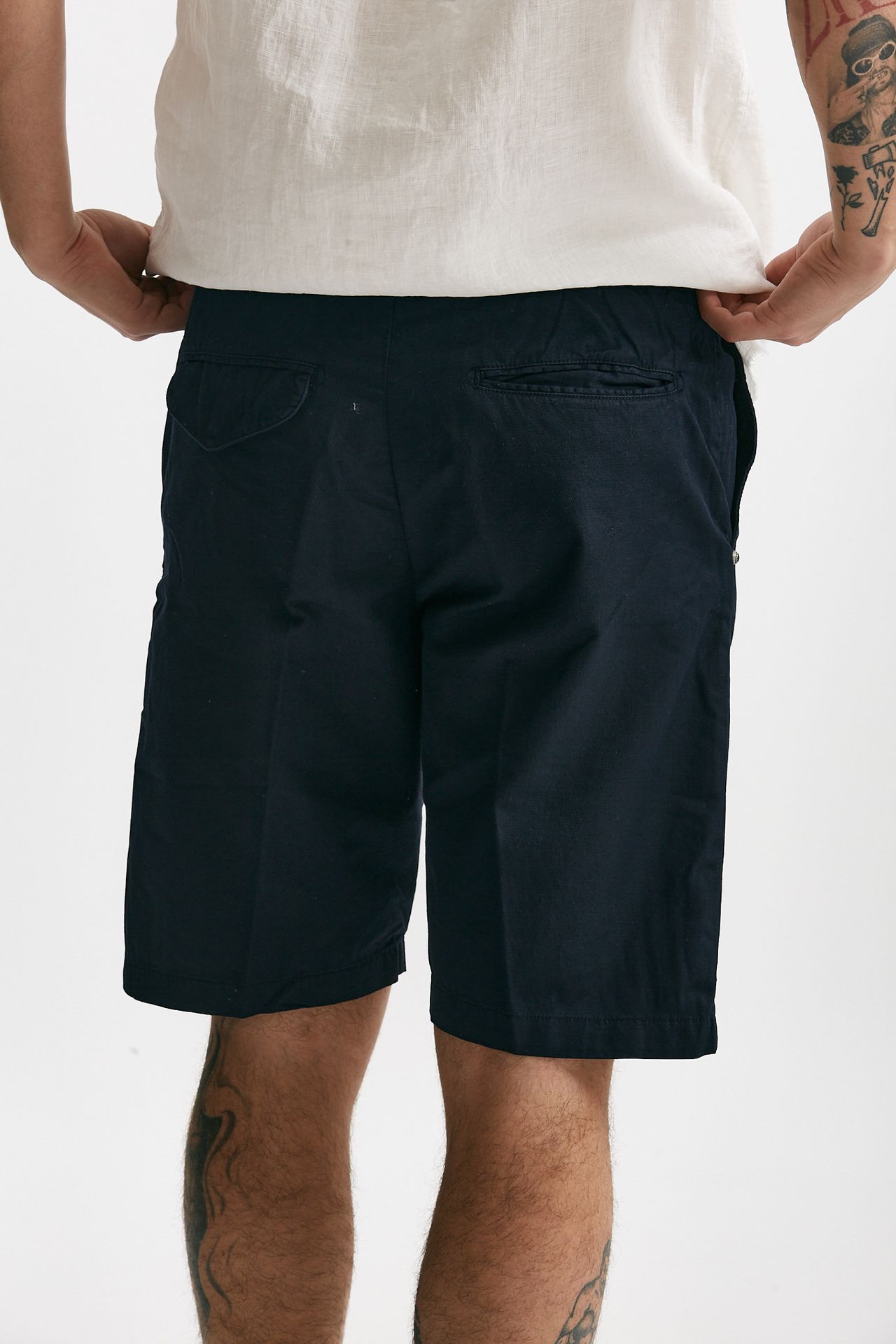 Bermuda in cotone e lino stretch blu