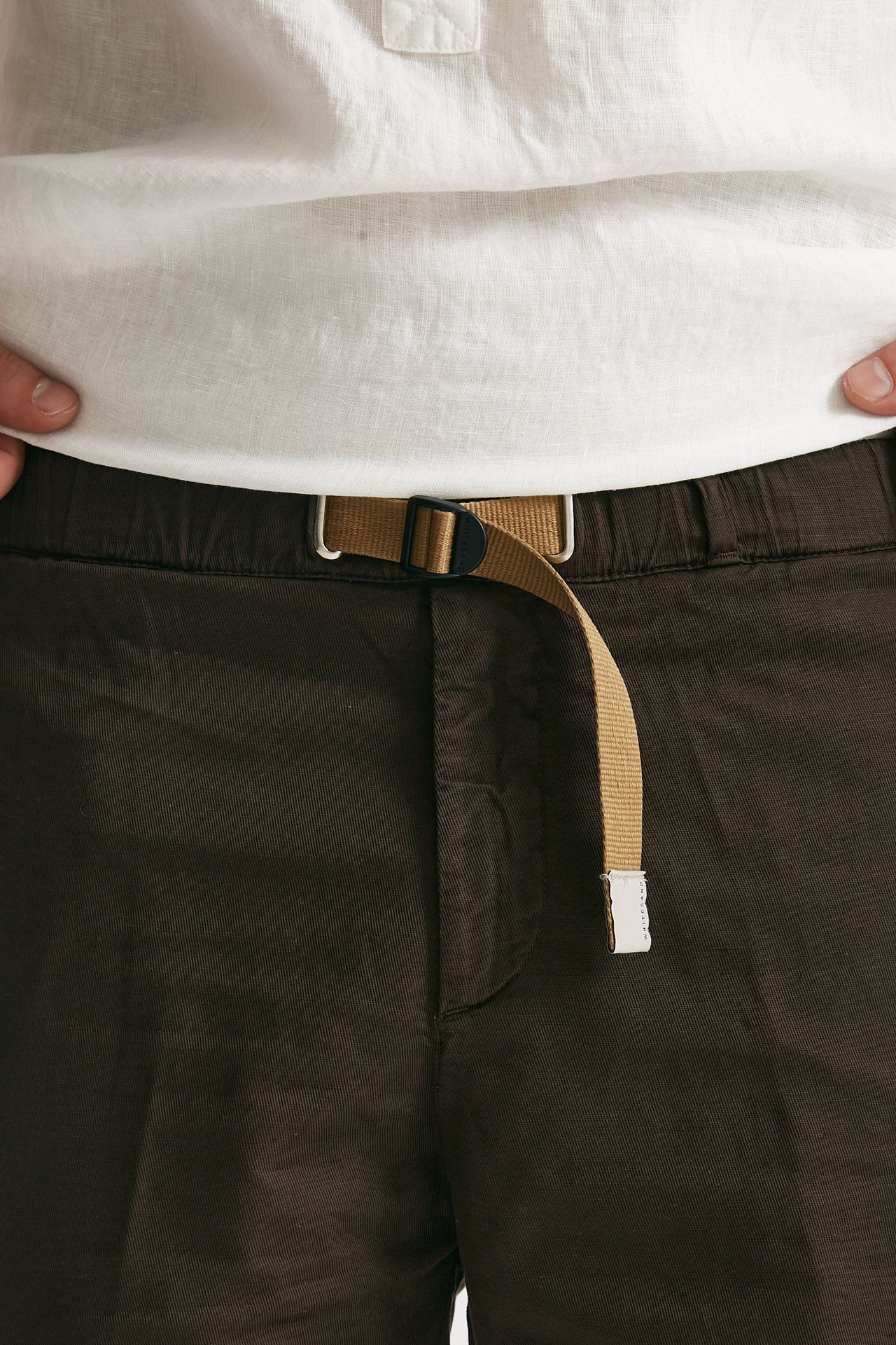 Bermuda in cotone e lino stretch marrone