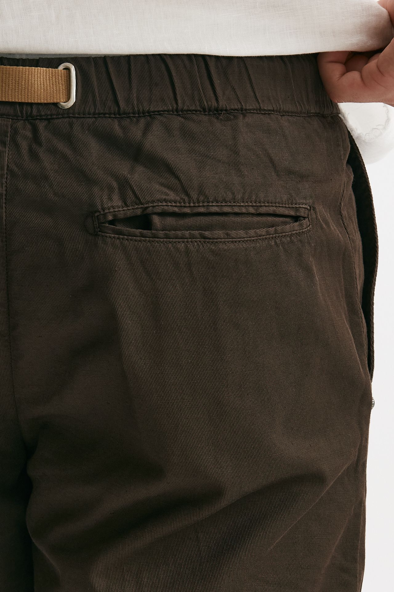 Bermuda in cotone e lino stretch marrone