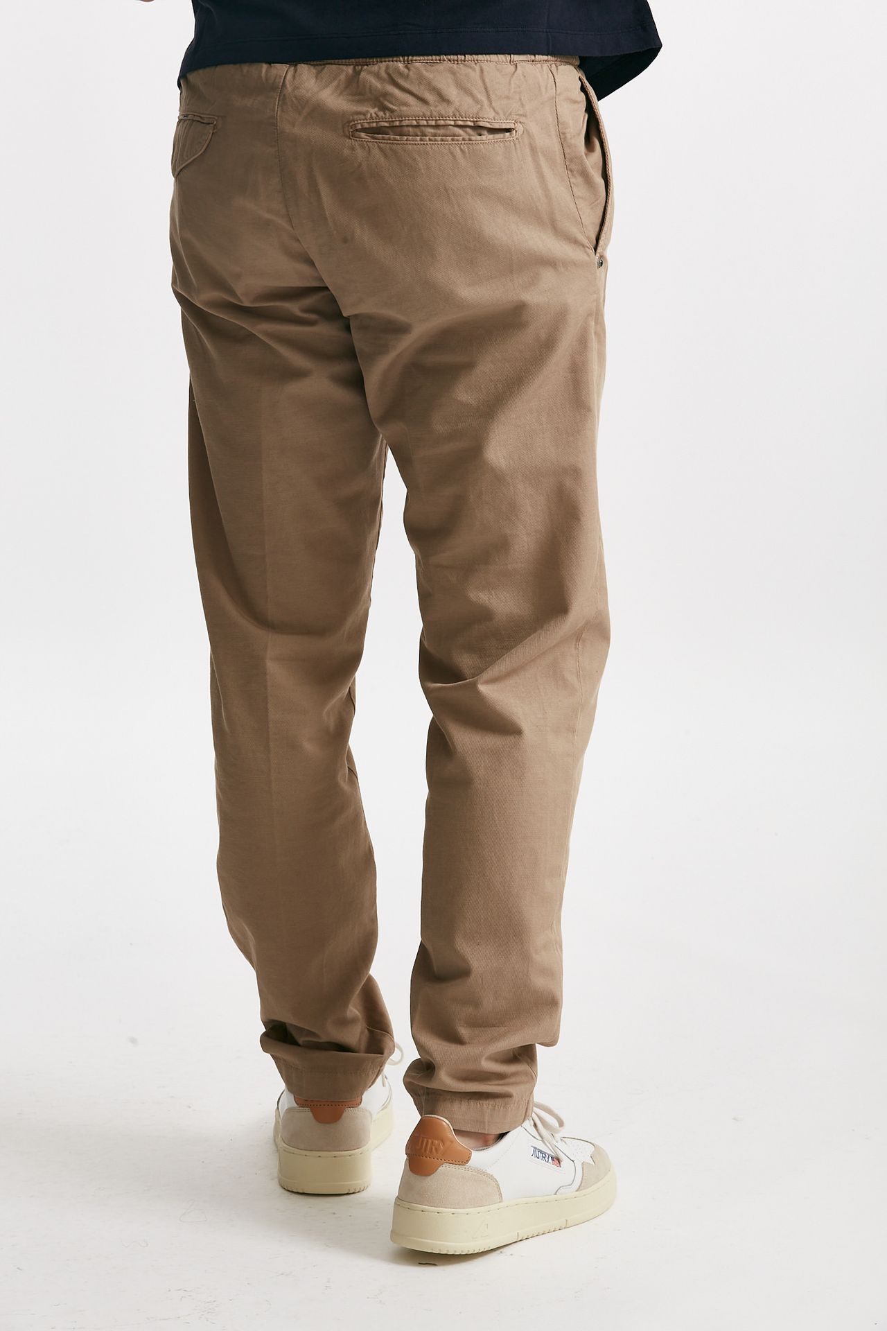 Pantalone in cotone e lino stretch beige