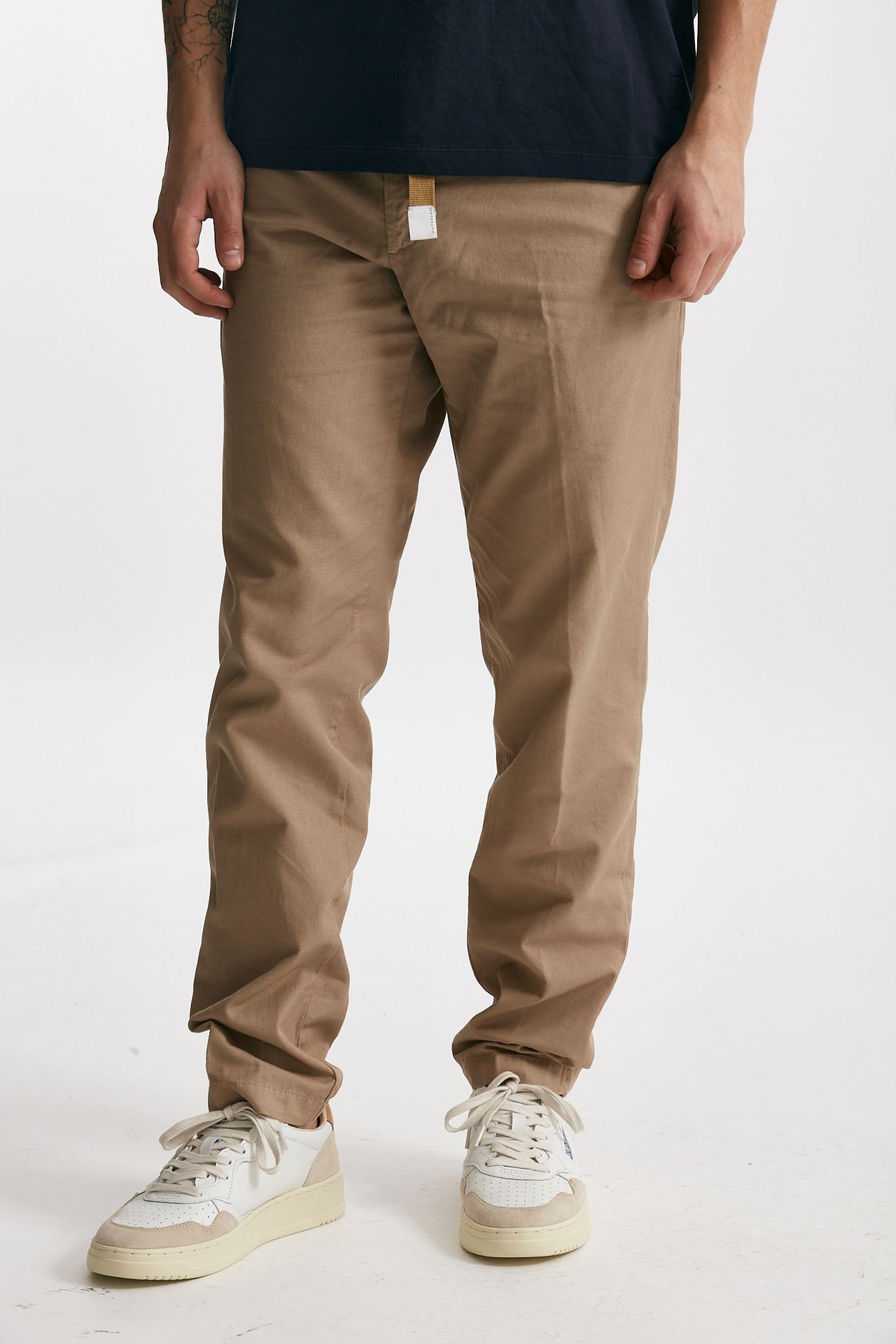 Pantalone in cotone e lino stretch beige