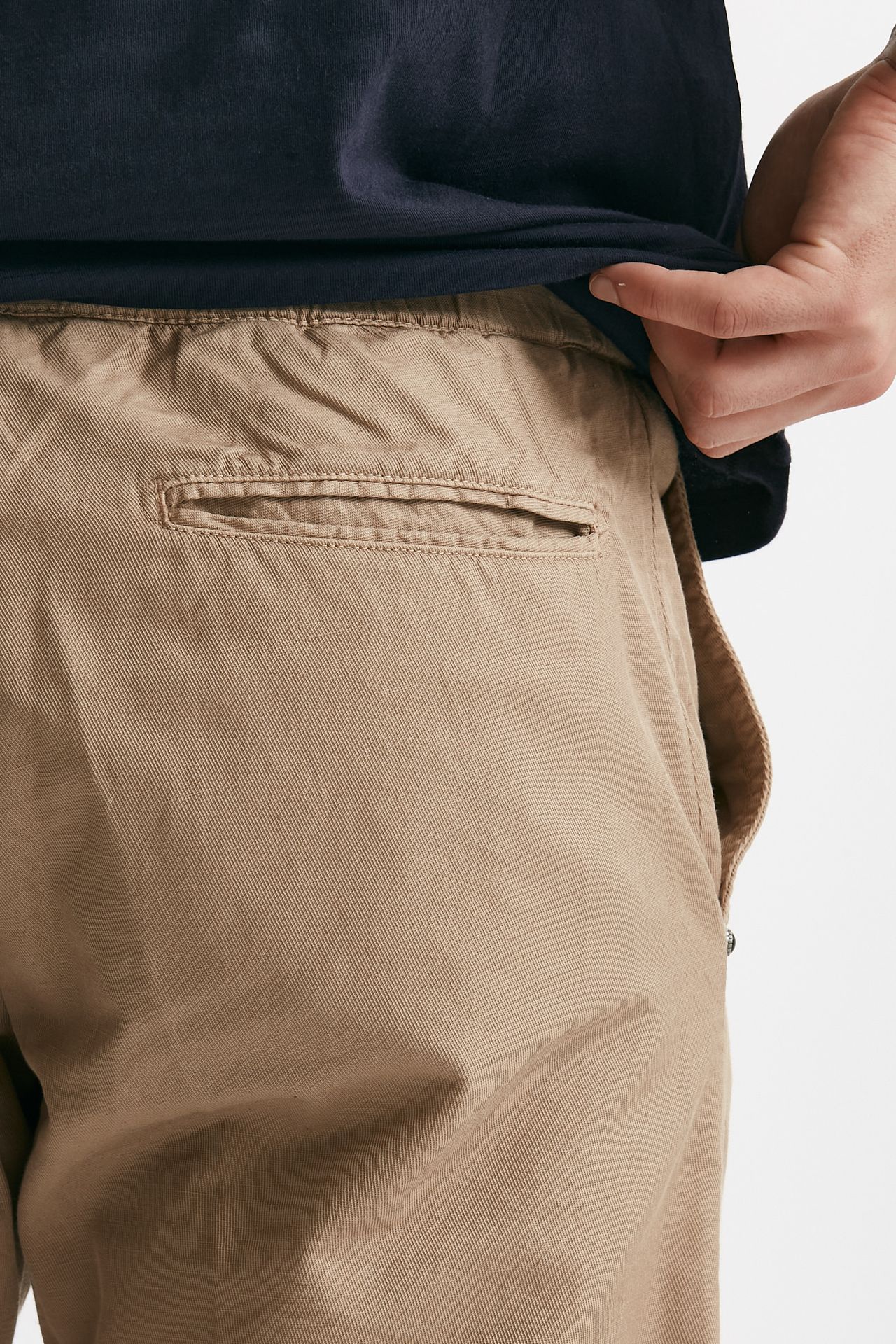Pantalone in cotone e lino stretch beige