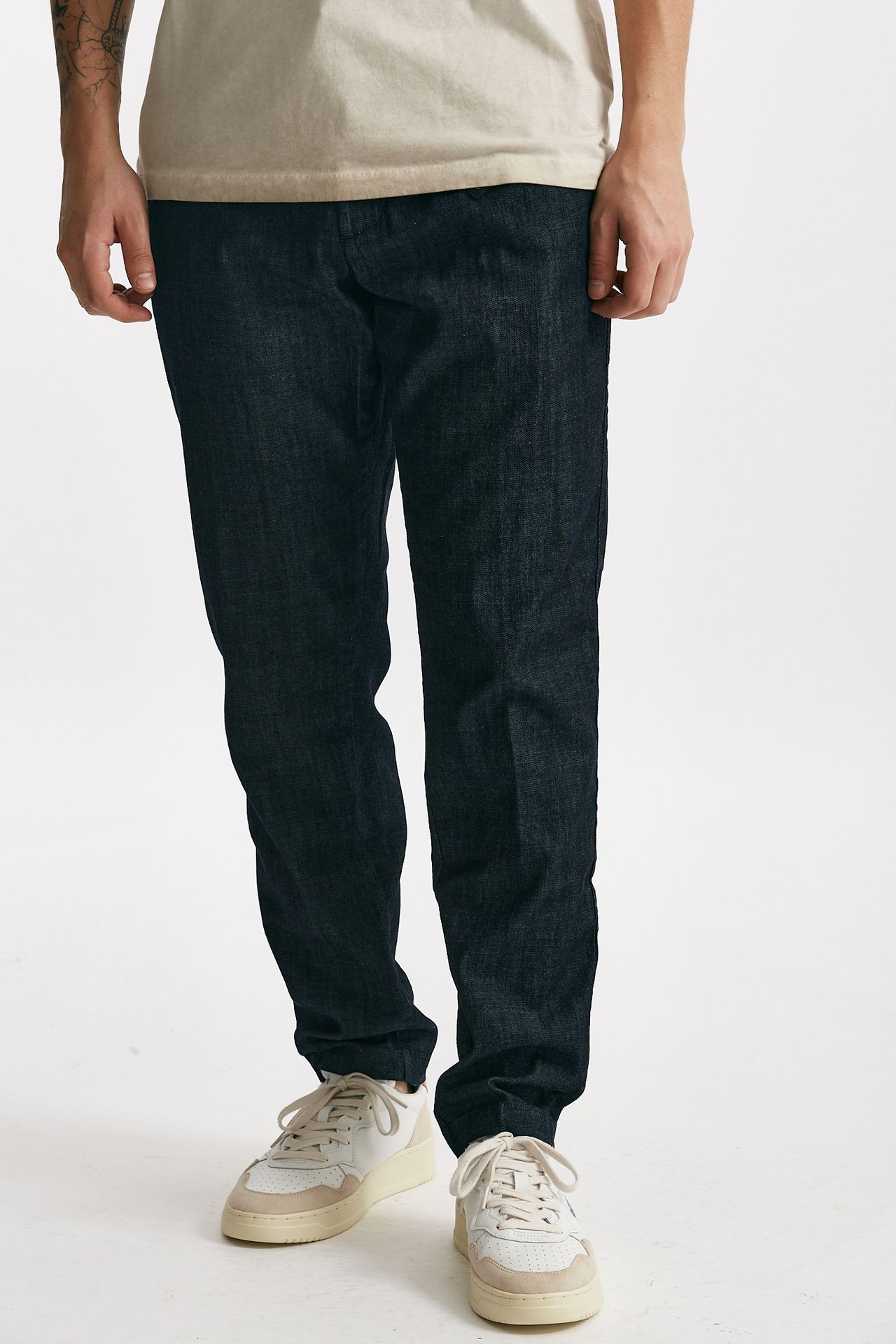 Pantalone in cotone fermo chambray blu
