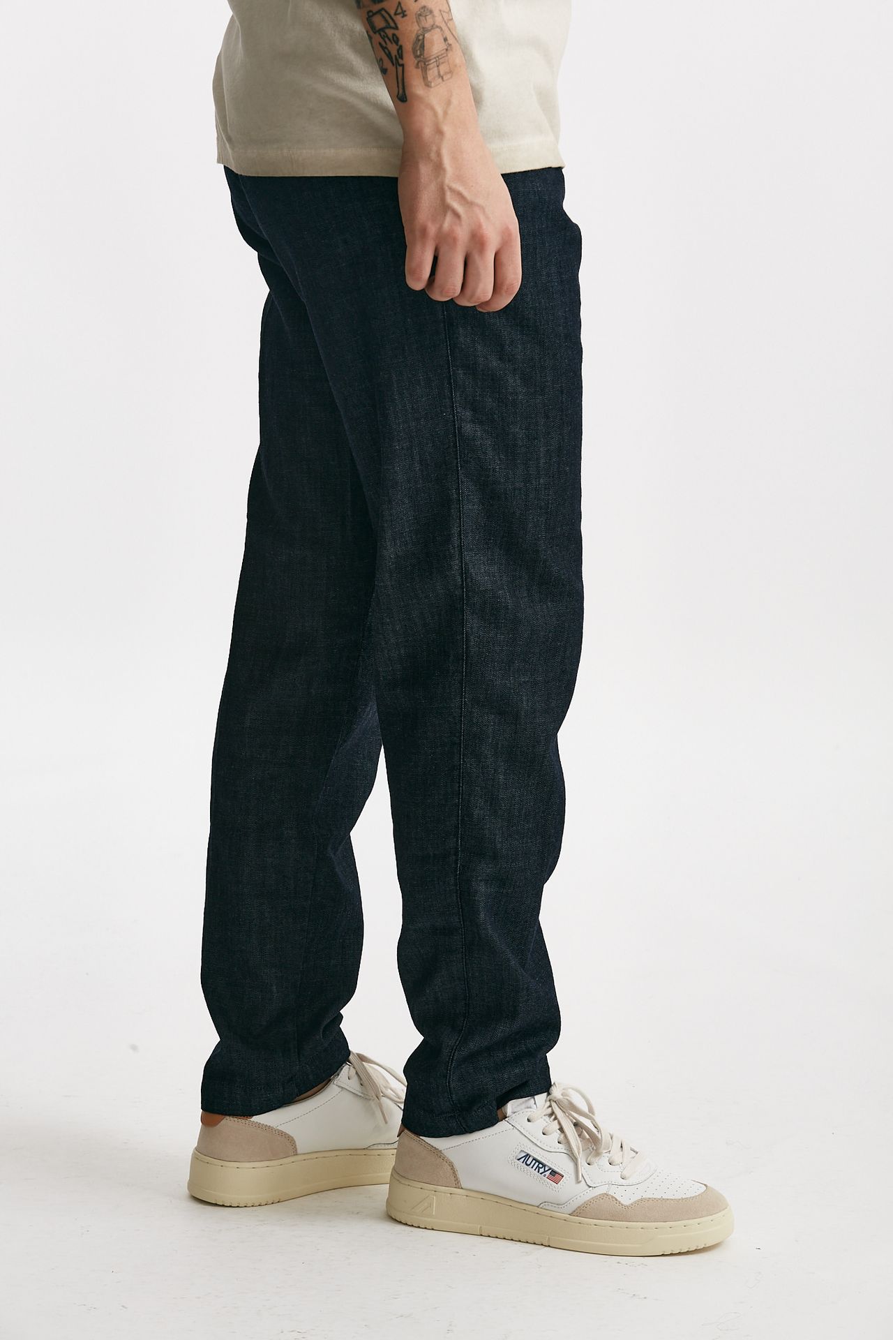 Pantalone in cotone fermo chambray blu