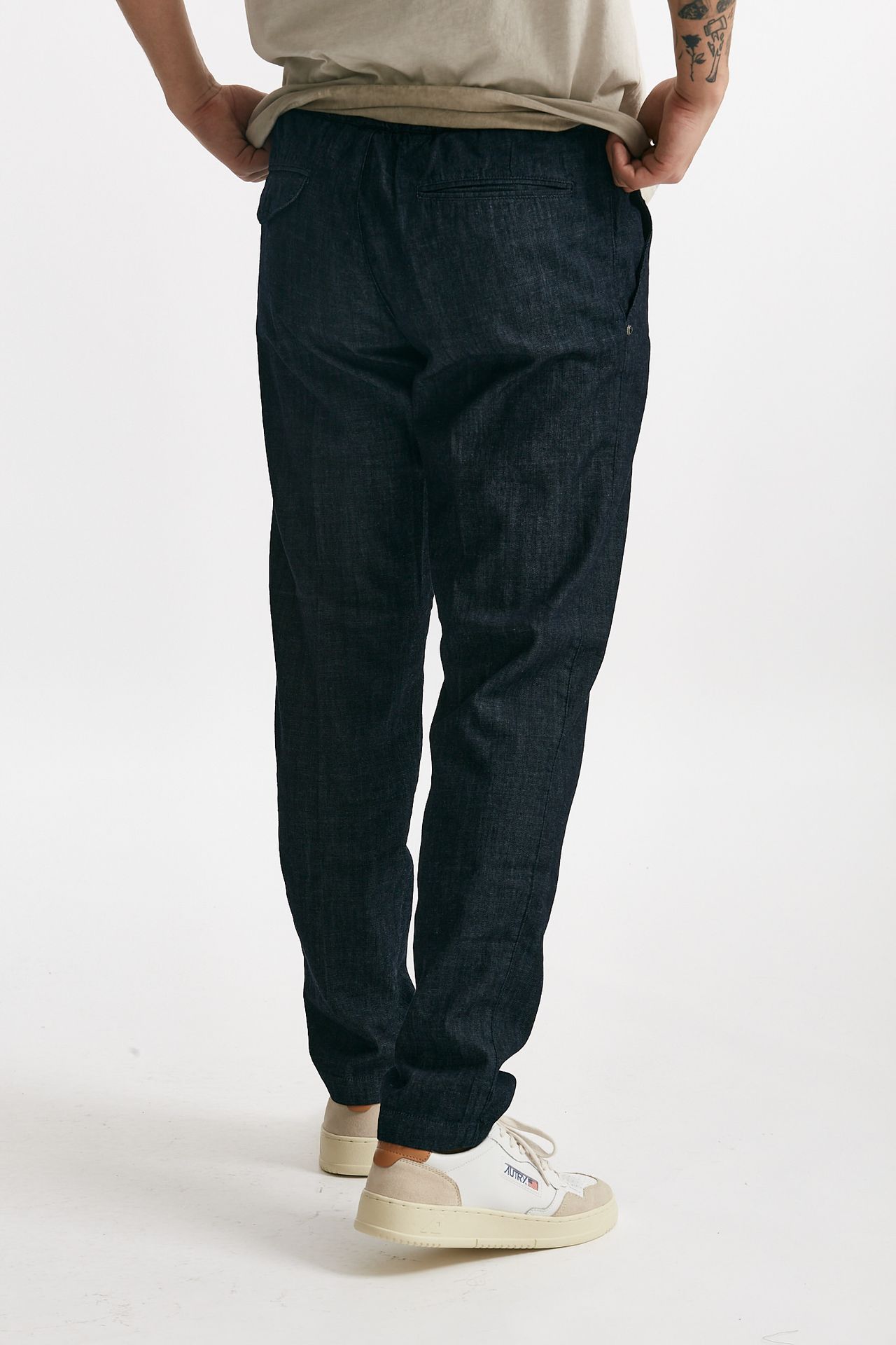 Pantalone in cotone fermo chambray blu