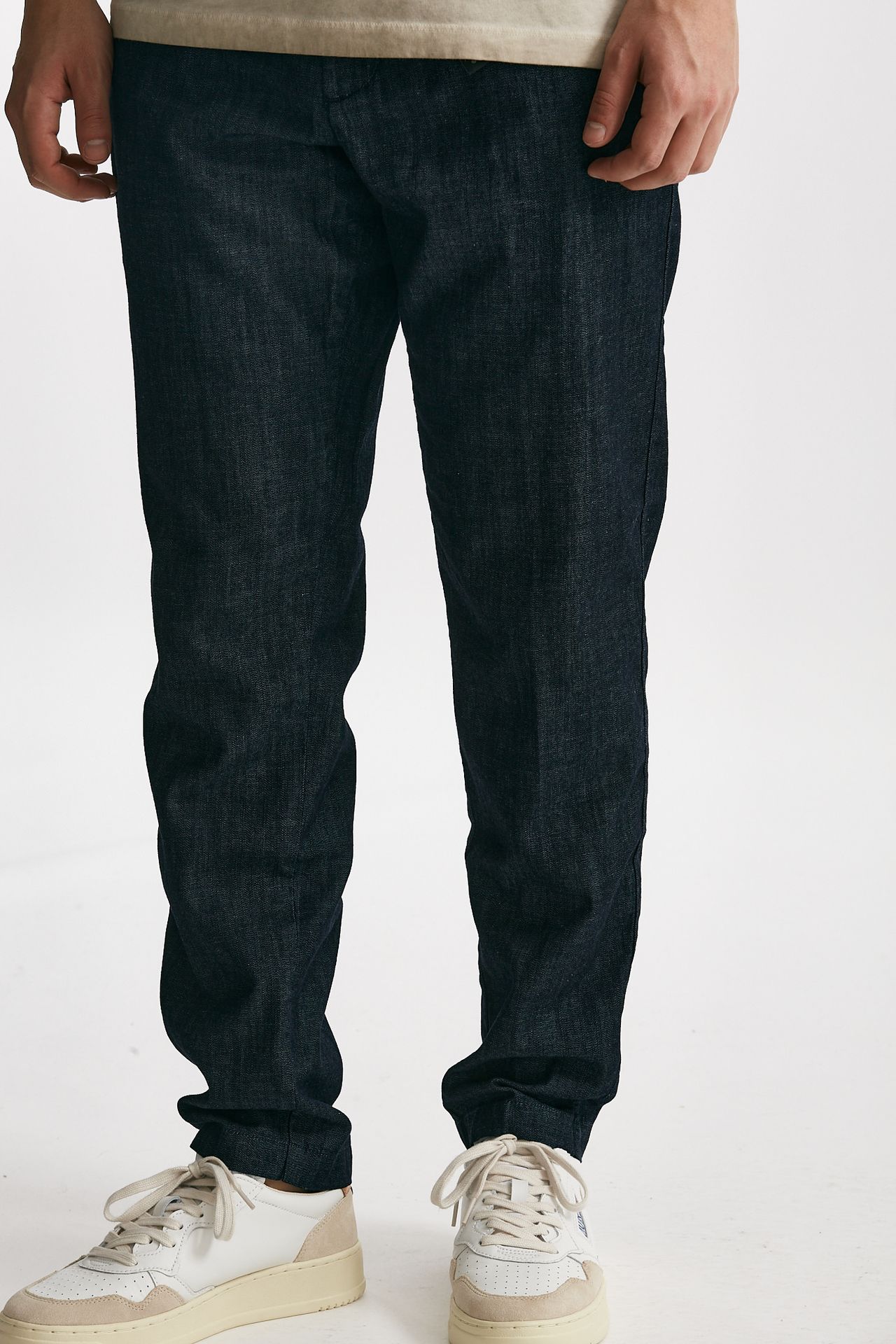 Pantalone in cotone fermo chambray blu