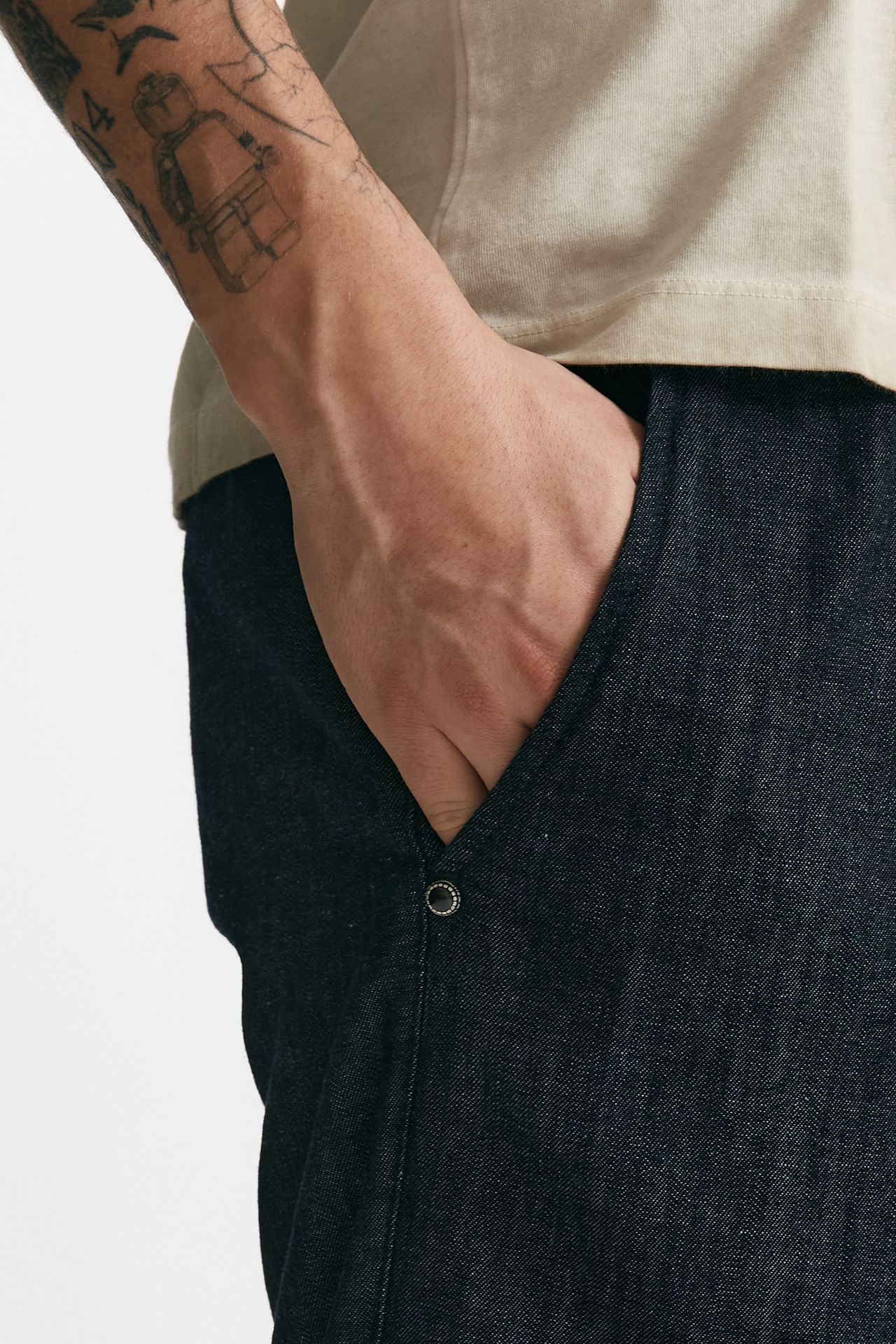 Pantalone in cotone fermo chambray blu
