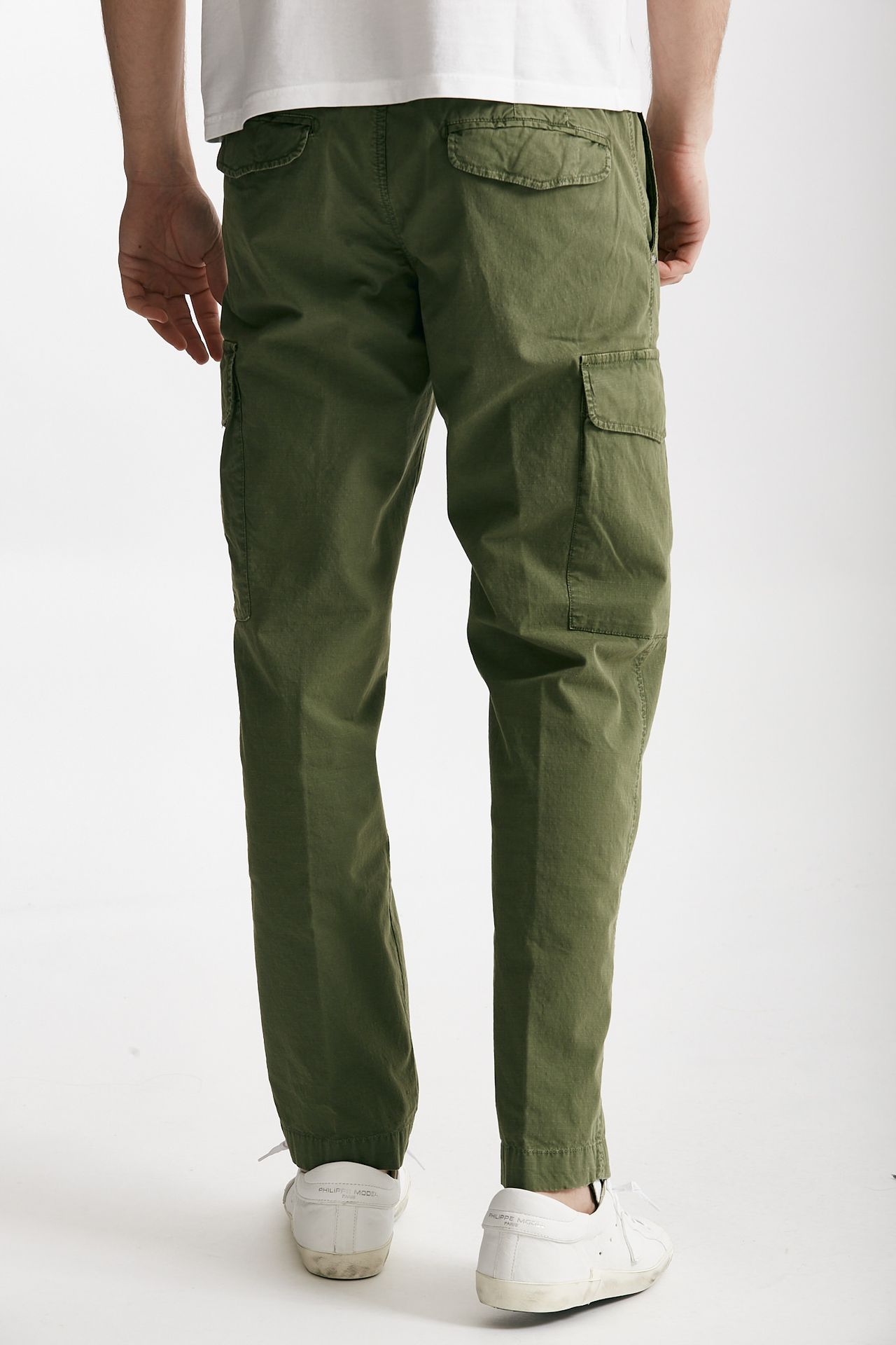 Pantalone cargo in cotone ripstop stretch verde
