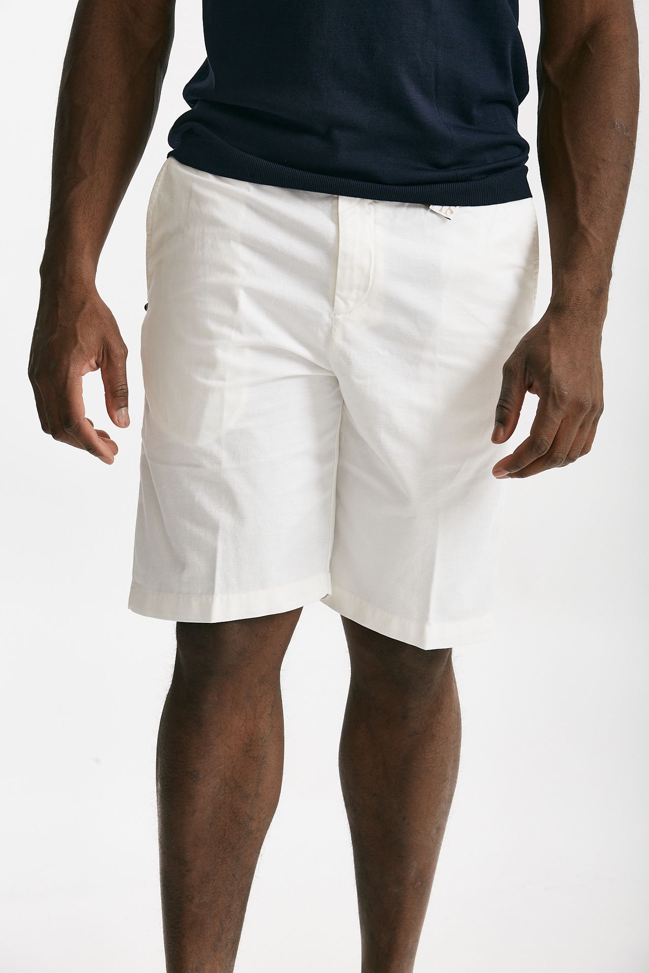 Bermuda in cotone e lino stretch bianco