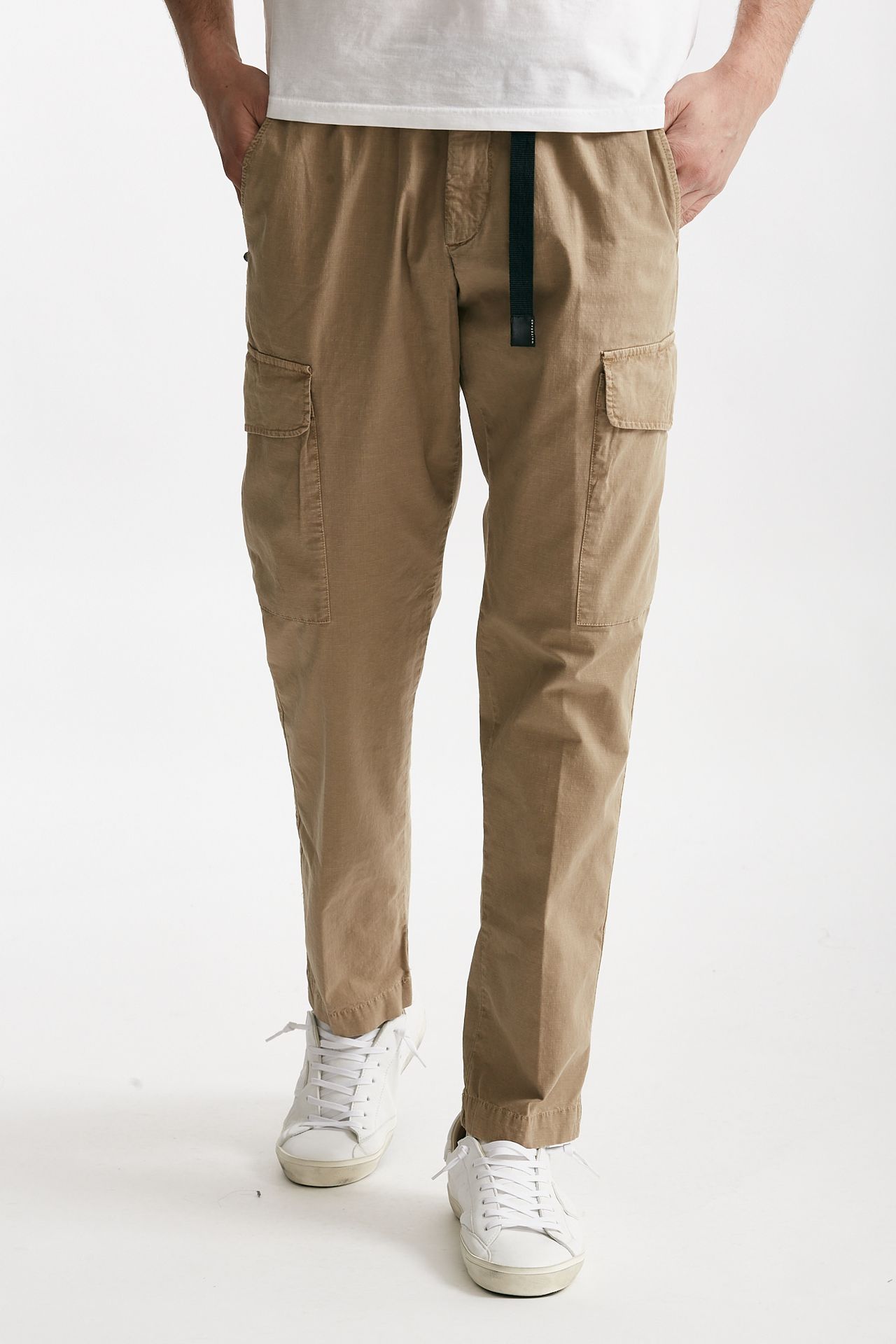 Pantalone cargo in cotone ripstop stretch cammello