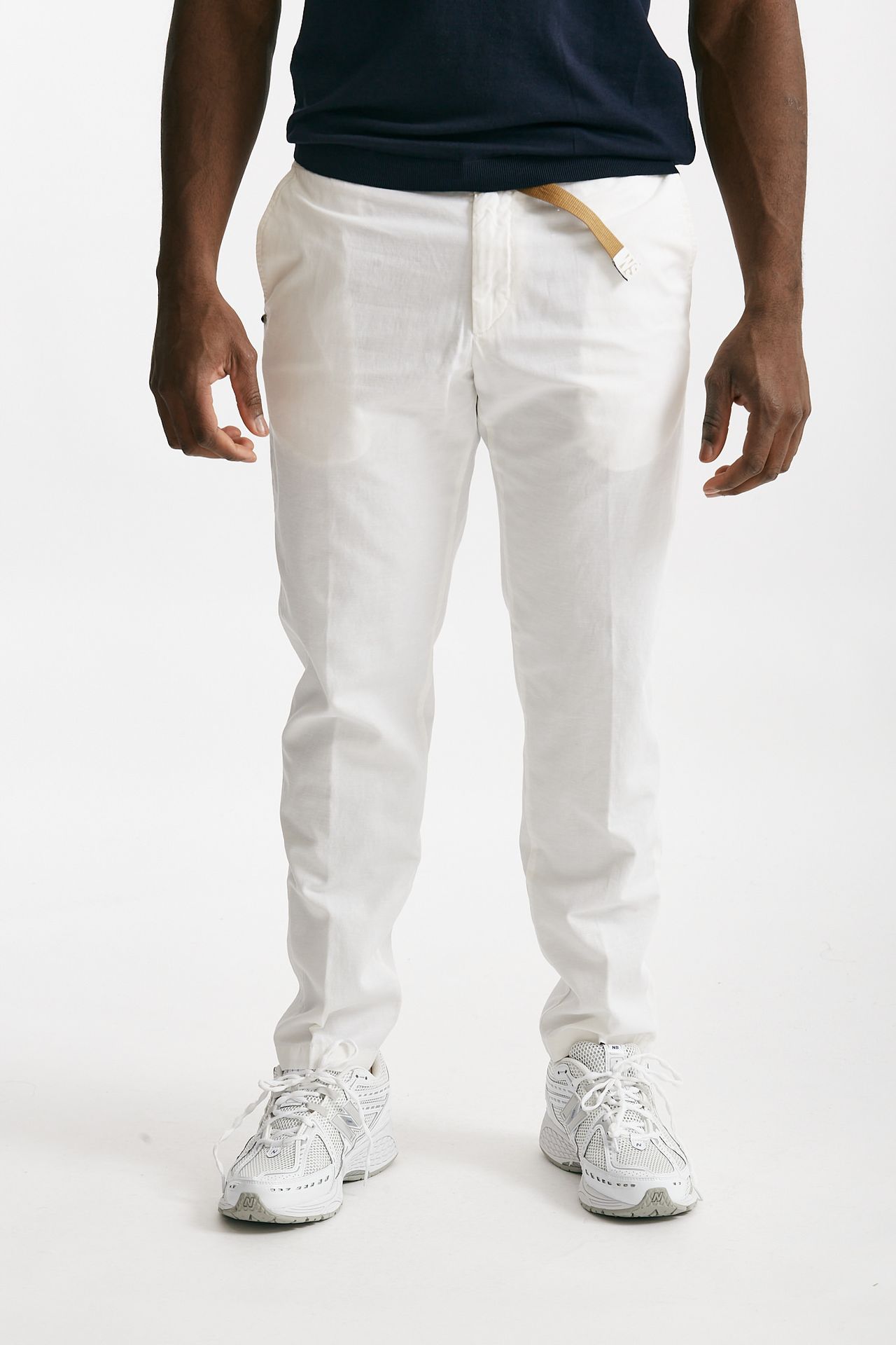 Pantalone in cotone e lino stretch bianco