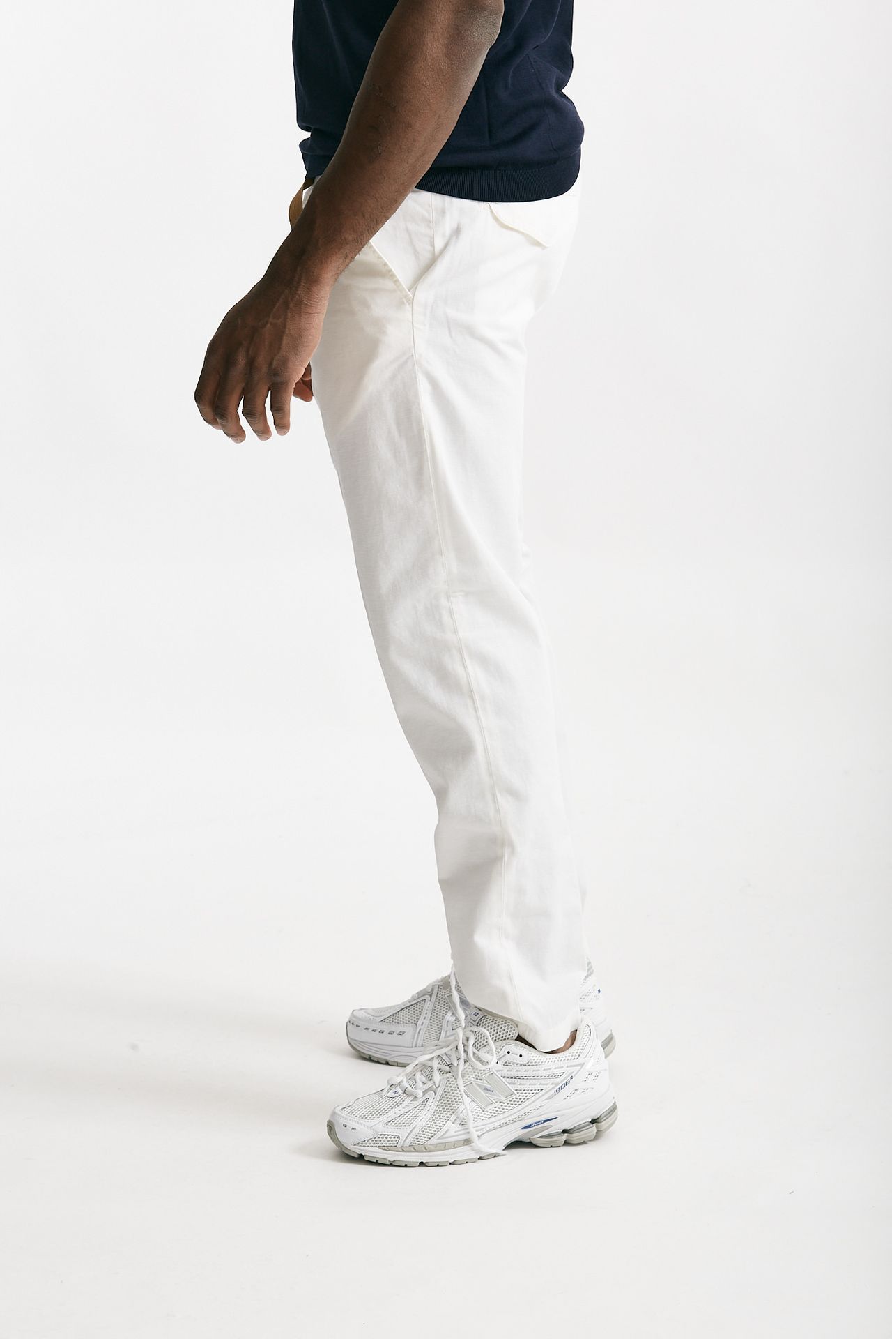 Pantalone in cotone e lino stretch bianco