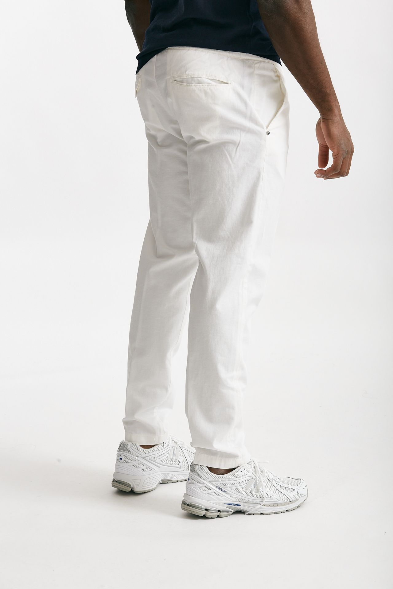 Pantalone in cotone e lino stretch bianco