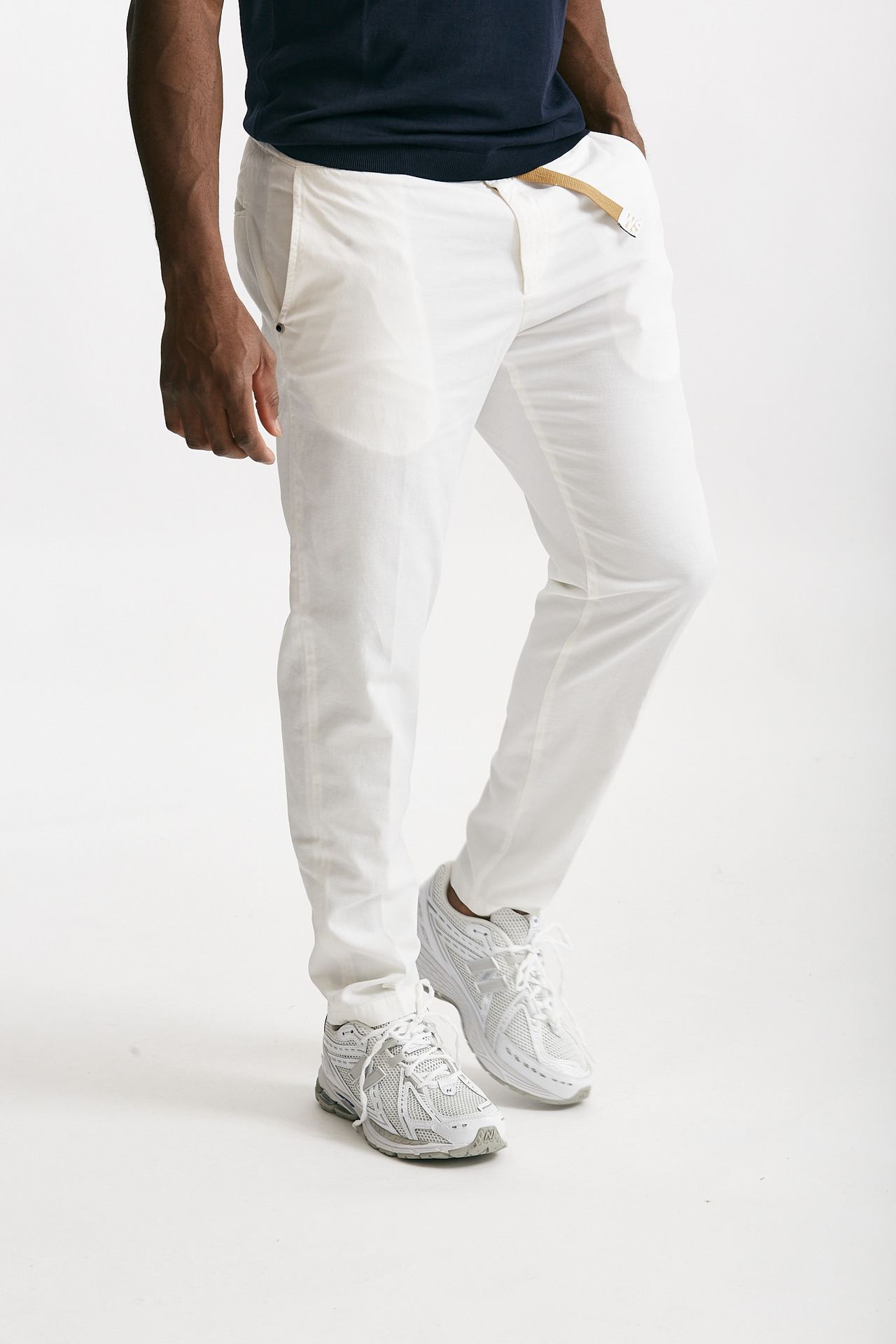 Pantalone in cotone e lino stretch bianco