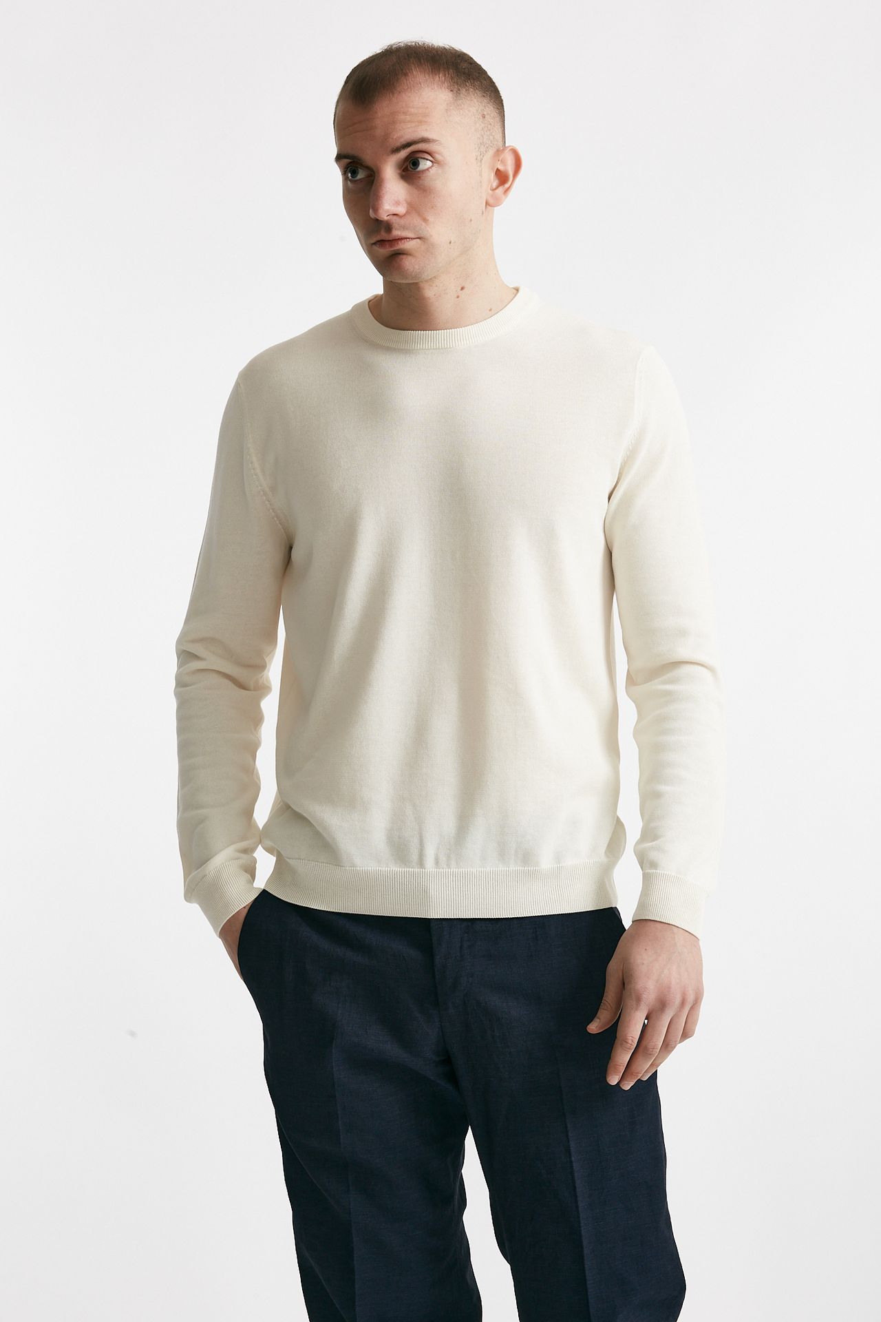 Maglia in cotone girocollo panna