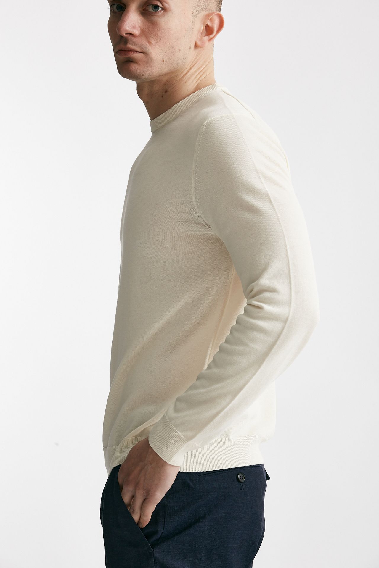 Maglia in cotone girocollo panna
