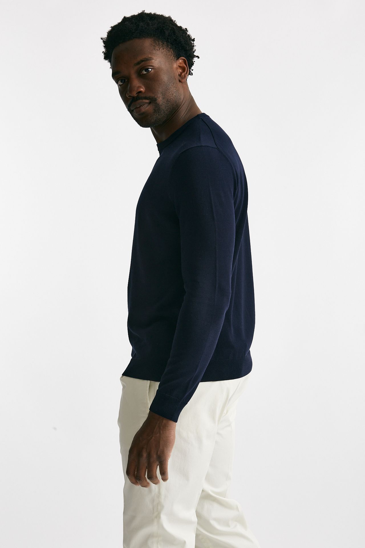 Maglia in cotone girocollo blu