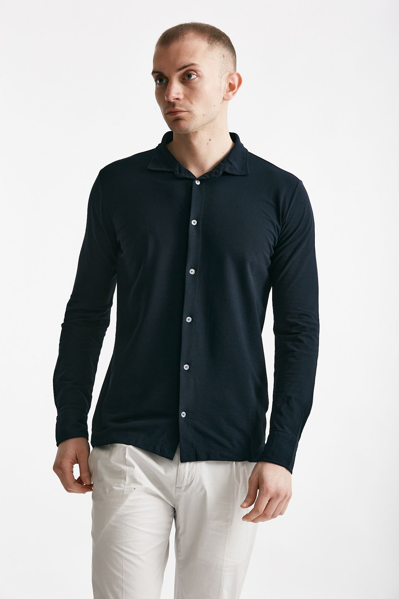Polo camicia in cotone blu icecotton