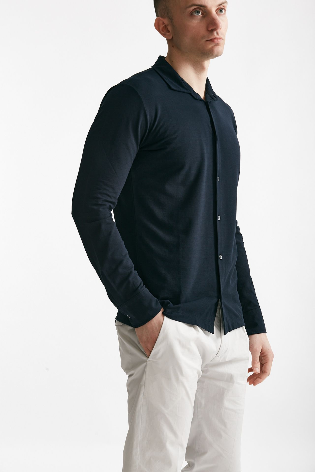 Polo camicia in cotone blu icecotton